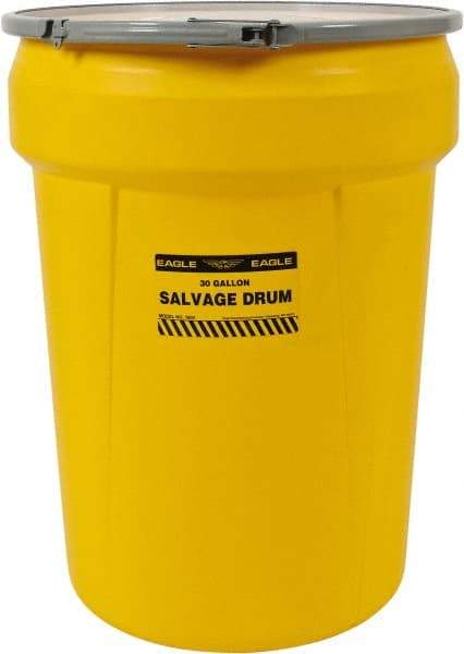 Eagle - 30 Gallon Capacity, Metal Lever Lock, Yellow Salvage Drum - 5 Gallon Container, Polyethylene, 220 Lb. Capacity, UN 1H2/X100/S Listing - Apex Tool & Supply