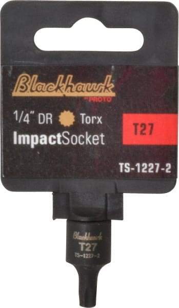 Blackhawk by Proto - 1/4" Drive, T27 Impact Torx Bit Socket - 1-3/16" OAL - Apex Tool & Supply
