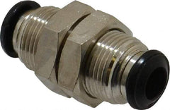 Alpha Technologies - 6mm Outside Diam, Nickel Plated Brass Push-to-Connect Tube Bulkhead Union - 250 Max psi, Tube to Tube Connection, Buna O-Ring - Apex Tool & Supply