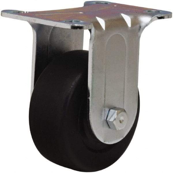 Hamilton - 3" Diam x 1-1/4" Wide x 4" OAH Top Plate Mount Rigid Caster - Hard Rubber, 210 Lb Capacity, Self-Lubricating Bearing, 2-3/4 x 3-3/4" Plate - Apex Tool & Supply