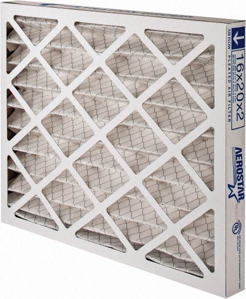 Made in USA - 16" Noml Height x 20" Noml Width x 2" Noml Depth, 35% Capture Efficiency, Wire-Backed Pleated Air Filter - MERV 8, Synthetic, Integrated Paperboard Frame, 500 Max FPM, 825 CFM, For Any Unit - Apex Tool & Supply