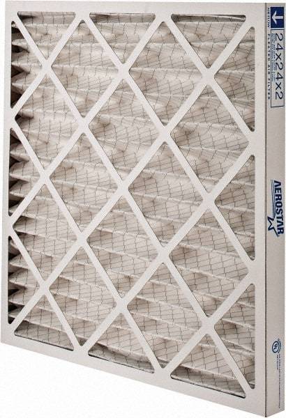Made in USA - 24" Noml Height x 24" Noml Width x 2" Noml Depth, 35% Capture Efficiency, Wire-Backed Pleated Air Filter - MERV 8, Synthetic, Integrated Paperboard Frame, 500 Max FPM, 1,500 CFM, For Any Unit - Apex Tool & Supply