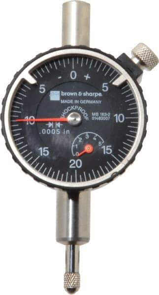 TESA Brown & Sharpe - 1/4" Range, 0-25-0 Dial Reading, 0.0005" Graduation Dial Drop Indicator - 1-11/16" Dial, 0.05" Range per Revolution, Revolution Counter - Apex Tool & Supply
