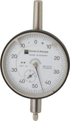 TESA Brown & Sharpe - 0.35" Range, 0-50-0 Dial Reading, 0.001" Graduation Dial Drop Indicator - 2-1/4" Dial, 0.1" Range per Revolution, Revolution Counter - Apex Tool & Supply