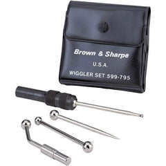 TESA Brown & Sharpe - Single End, Center Finder Set Mechanical - 0.25 Inch Head Diameter, Ball, Conical, Disc Head Type, Includes 4 Attachments, Case, Holder, 4 Pieces - Apex Tool & Supply