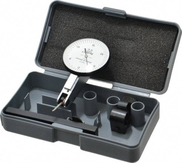 TESA Brown & Sharpe - 0.03 Inch Range, 0.0005 Inch Dial Graduation, Horizontal Dial Test Indicator - 1-1/2 Inch White Dial, 0-15-0 Dial Reading, Accurate to 0.0005 Inch - Apex Tool & Supply