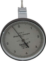 TESA Brown & Sharpe - 0.008 Inch Range, 0 Inch Dial Graduation, Vertical Dial Test Indicator - 1-1/2 Inch White Dial, 0-4-0 Dial Reading - Apex Tool & Supply