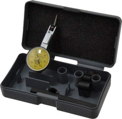 TESA Brown & Sharpe - 0.8 mm Range, 0.01 mm Dial Graduation, Horizontal Dial Test Indicator - 28 mm Yellow Dial, 0-0.4-0 Dial Reading, 0.01 mm - Apex Tool & Supply