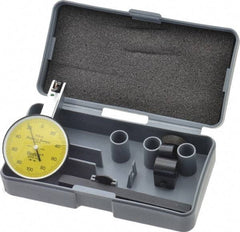 TESA Brown & Sharpe - 0.2 mm Range, 0.002 mm Dial Graduation, Horizontal Dial Test Indicator - 38 mm Yellow Dial, 0-100-0 Dial Reading, 0.002 mm - Apex Tool & Supply