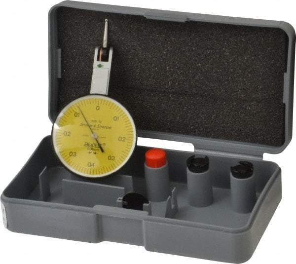 TESA Brown & Sharpe - 0.8 mm Range, 0.01 mm Dial Graduation, Horizontal Dial Test Indicator - 38 mm White Dial, 0-0.4-0 Dial Reading, 0.01 mm - Apex Tool & Supply