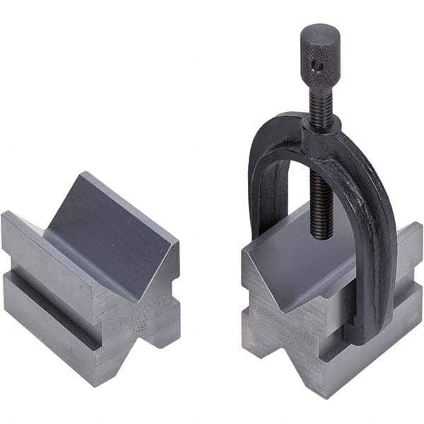 TESA Brown & Sharpe - 1-1/2" Max Capacity, 90° Angle, Mild Steel V-Block - 2" Long x 1-1/2" Wide x 1-1/2" High, Sold as 2 Block Set - Apex Tool & Supply