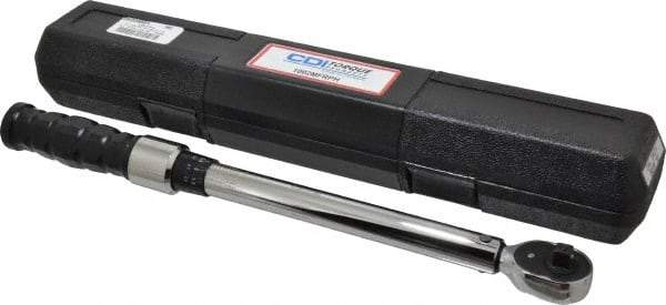 CDI - 3/8" Drive Click Type Adjustable Clicker Torque Wrench - 16.9 N/m to 132 N/m Torque, 16" OAL, 0.7 N/m Graduation - Apex Tool & Supply