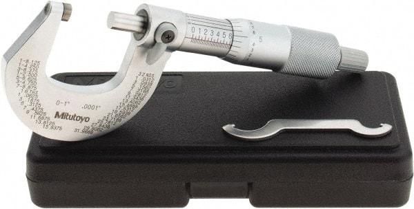 Mitutoyo - 0 to 1" Range, 0.0001" Graduation, Mechanical Outside Micrometer - Ratchet Stop Thimble, Accurate to 0.0001" - Apex Tool & Supply