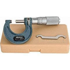 Mitutoyo - 0 to 1" Range, 0.0001" Graduation, Mechanical Outside Micrometer - Friction Thimble, Accurate to 0.0001" - Apex Tool & Supply