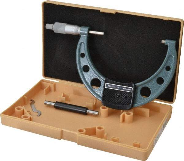 Mitutoyo - 100 to 125mm Range, 0.01mm Graduation, Mechanical Outside Micrometer - Ratchet Stop Thimble, Accurate to 0.0001" - Apex Tool & Supply