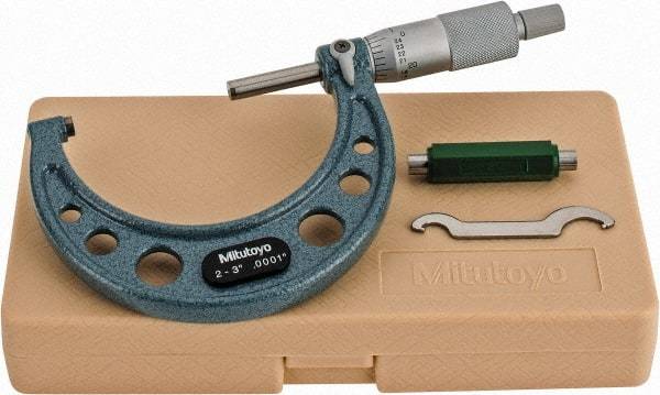 Mitutoyo - 2 to 3" Range, 0.0001" Graduation, Mechanical Outside Micrometer - Ratchet Stop Thimble, Accurate to 0.0001" - Apex Tool & Supply