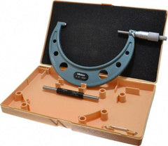 Mitutoyo - 5 to 6" Range, 0.0001" Graduation, Mechanical Outside Micrometer - Ratchet Stop Thimble, Accurate to 0.00015" - Apex Tool & Supply