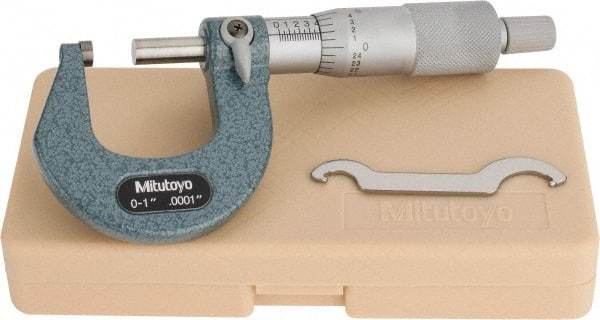 Mitutoyo - 0 to 1" Range, 0.0001" Graduation, Mechanical Outside Micrometer - Ratchet Stop Thimble, Accurate to 0.0001" - Apex Tool & Supply