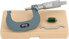 Mitutoyo - 1 to 2" Range, 0.0001" Graduation, Mechanical Outside Micrometer - Ratchet Stop Thimble, Accurate to 0.0001" - Apex Tool & Supply