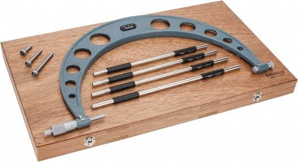 Mitutoyo - 4 Anvil, Mechanical, 12 to 16 Inch Range, Digital Counter Carbide Face Interchangeable Anvil Micrometer - Ratchet Stop Thimble, 0.00016 + 0.00004 (L/3) Inch Accuracy, 0.001 Inch Graduation, Includes Wooden Case - Apex Tool & Supply