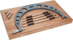 Mitutoyo - 4 Anvil, Mechanical, 12 to 16 Inch Range, Digital Counter Carbide Face Interchangeable Anvil Micrometer - Ratchet Stop Thimble, 0.00016 + 0.00004 (L/3) Inch Accuracy, 0.001 Inch Graduation, Includes Wooden Case - Apex Tool & Supply