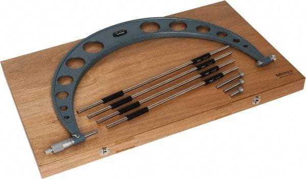 Mitutoyo - 4 Anvil, Mechanical, 16 to 20 Inch Range, Digital Counter Carbide Face Interchangeable Anvil Micrometer - Ratchet Stop Thimble, 0.00016 + 0.00004 (L/3) Inch Accuracy, 0.001 Inch Graduation, Includes Wooden Case - Apex Tool & Supply