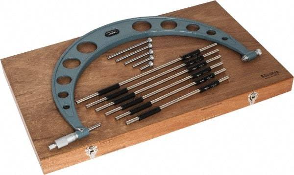 Mitutoyo - 6 Anvil, Mechanical, 12 to 18 Inch Range, Digital Counter Carbide Face Interchangeable Anvil Micrometer - Ratchet Stop Thimble, 0.00016 + 0.00004 (L/3) Inch Accuracy, 0.001 Inch Graduation, Includes Wooden Case - Apex Tool & Supply