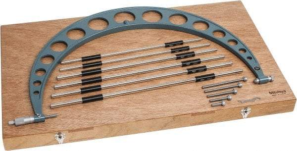 Mitutoyo - 6 Anvil, Mechanical, 18 to 24 Inch Range, Digital Counter Carbide Face Interchangeable Anvil Micrometer - Ratchet Stop Thimble, 0.00016 + 0.00004 (L/3) Inch Accuracy, 0.001 Inch Graduation, Includes Wooden Case - Apex Tool & Supply