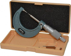 Mitutoyo - 1 Inch, 38mm Throat Depth, Ratchet Stop, Mechanical Point Micrometer - Accurate Up to 0.00015 Inch, 0.001 Inch Graduation, 0.5039 Inch Point Length, 15° Point Angle, 18mm Head Diameter, 6.35mm Spindle Diameter - Apex Tool & Supply
