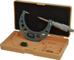 Mitutoyo - 1 to 2 Inch, 49mm Throat Depth, Ratchet Stop, Mechanical Point Micrometer - Accurate Up to 0.00015 Inch, 0.001 Inch Graduation, 0.5039 Inch Point Length, 30° Point Angle, 18mm Head Diameter, 6.35mm Spindle Diameter - Apex Tool & Supply