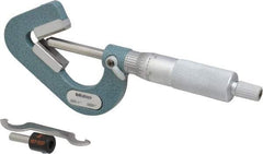 Mitutoyo - 0.09 to 1 Inch Measurement, 0.0001 Inch Graduation, Accuracy Up to 0.0002 Inch, 3 Flutes Measured, Ratchet Stop Thimble, Mechanical V Anvil Micrometer - Satin Chrome Finish, Carbide - Apex Tool & Supply