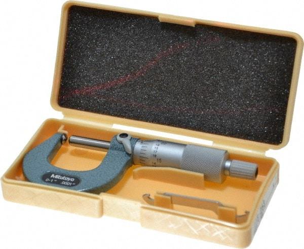 Mitutoyo - 1 Inch Max Measurement, 0.0001 Inch Graduation, Spherical Face Micrometer - Accuracy Up to 0.0002 Inch, Mechanical Operation, Ratchet Stop Thimble, Ball - Apex Tool & Supply