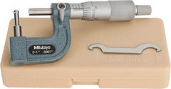 Mitutoyo - 1 Inch Measurement Range, 0.0001 Inch Graduation, Barrel Anvil, Ratchet Stop Thimble, Mechanical Tube Micrometer - Accurate Up to 0.0002 Inch, Carbide, Includes Plastic Case - Apex Tool & Supply