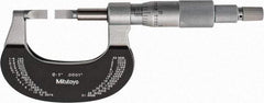 Mitutoyo - 0" to 1" Mechanical Satin Chrome Coated with Thermal Shield Blade Micrometer - 0.0002" Accuracy, 0.0001" Graduation, 0.75mm Blade Thickness, Ratchet Stop Thimble - Apex Tool & Supply