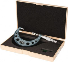 Mitutoyo - 2" to 3" Mechanical Hammertone Green Coated Blade Micrometer - 0.0002" Accuracy, 0.0001" Graduation, 0.75mm Blade Thickness, Ratchet Stop Thimble - Apex Tool & Supply