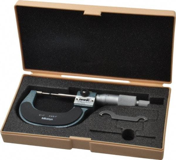 Mitutoyo - 1 Inch, Mechanical Spline Micrometer - Accurate Up to 0.00015 Inch, 0.0001 Inch Graduation, 1/4 Inch Spindle Diameter - Apex Tool & Supply