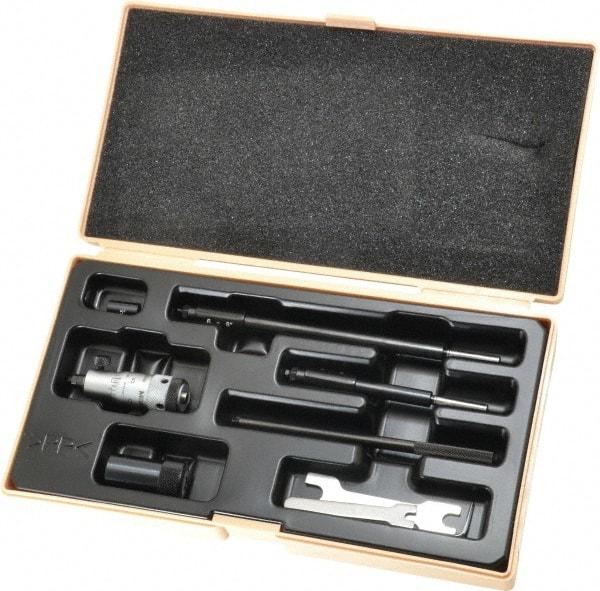 Mitutoyo - 2 to 8", Friction Thimble, Mechanical, Satin Chrome Finish, Interchangeable Rod Micrometer - 0.001 Inch Graduation, Accurate Up to 0.00024+(0.00004xR/20) Inch, 1/2 Inch Travel, 3 Rods - Apex Tool & Supply