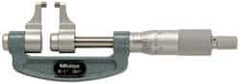 Mitutoyo - 1 to 2" Range, 0.001" Graduation, Mechanical Outside Micrometer - Ratchet Stop Thimble, Accurate to 0.0003" - Apex Tool & Supply