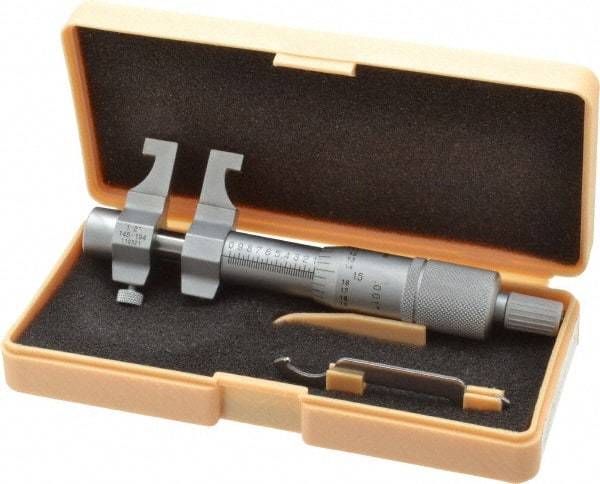 Mitutoyo - 1 to 2 Inch Range, Carbide Satin Chrome Coated, Mechanical Inside Caliper Micrometer - 0.001 Inch Graduation, 0.0003 Inch Accuracy - Apex Tool & Supply