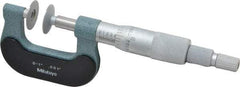 Mitutoyo - 0 to 1 Inch, 0.001 Inch Graduation, Ratchet Stop Thimble, Mechanical Disc Micrometer - 0.0002 Inch Accuracy, 0.7874 Inch Disc, 8mm Spindle, 0.0001 Inch Resolution - Apex Tool & Supply