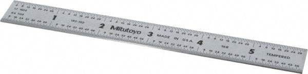 Mitutoyo - 6" Long, 1/100, 1/64, 1/50, 1/32" Graduation, Rigid Stainless Steel Rule - 16R Graduation Style, 3/4" Wide, Silver, Satin Chrome Finish - Apex Tool & Supply