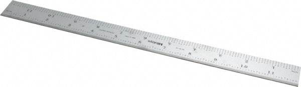 Mitutoyo - 12" Long, 1/100, 1/64, 1/32, 1/10" Graduation, Rigid Stainless Steel Rule - 5R Graduation Style, 1" Wide, Silver, Satin Chrome Finish - Apex Tool & Supply