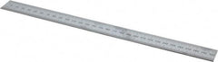 Mitutoyo - 12" Long, 1/64, 1/32" and 0.5, 1mm Graduation, Rigid Stainless Steel Rule - English/Metric Graduation Style, 1" Wide, Silver, Satin Chrome Finish - Apex Tool & Supply
