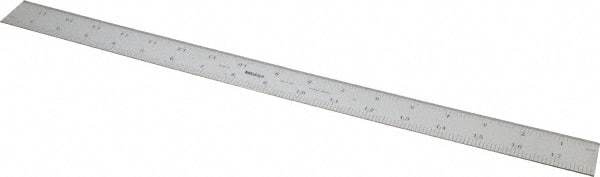 Mitutoyo - 18" Long, 1/100, 1/64, 1/32, 1/10" Graduation, Rigid Stainless Steel Rule - 5R Graduation Style, 1-3/16" Wide, Silver, Satin Chrome Finish - Apex Tool & Supply