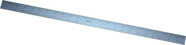 Mitutoyo - 24" Long, 1/64, 1/32" and 0.5, 1mm Graduation, Rigid Stainless Steel Rule - English/Metric Graduation Style, 1-3/16" Wide, Silver, Satin Chrome Finish - Apex Tool & Supply