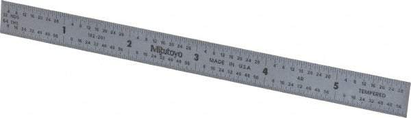 Mitutoyo - 6" Long, 1/64, 1/32, 1/16, 1/8" Graduation, Flexible Stainless Steel Rule - 4R Graduation Style, 1/2" Wide, Silver, Satin Chrome Finish - Apex Tool & Supply