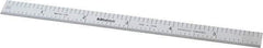Mitutoyo - 6" Long, 1/50, 1/10" and 0.5, 1mm Graduation, Flexible Stainless Steel Rule - Decimal/Metric Graduation Style, 1/2" Wide, Silver, Satin Chrome Finish - Apex Tool & Supply