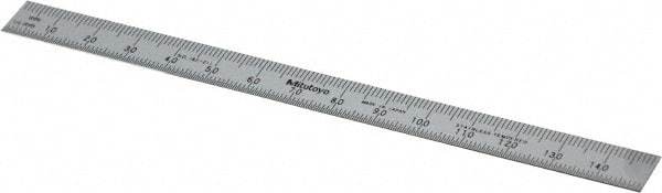 Mitutoyo - 150mm Long, 0.5, 1mm Graduation, Flexible Stainless Steel Rule - Metric Graduation Style, 1/2" Wide, Silver, Satin Chrome Finish - Apex Tool & Supply