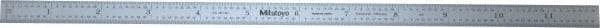 Mitutoyo - 12" Long, 1/64, 1/32, 1/16, 1/8" Graduation, Flexible Stainless Steel Rule - 4R Graduation Style, 1/2" Wide, Silver, Satin Chrome Finish - Apex Tool & Supply