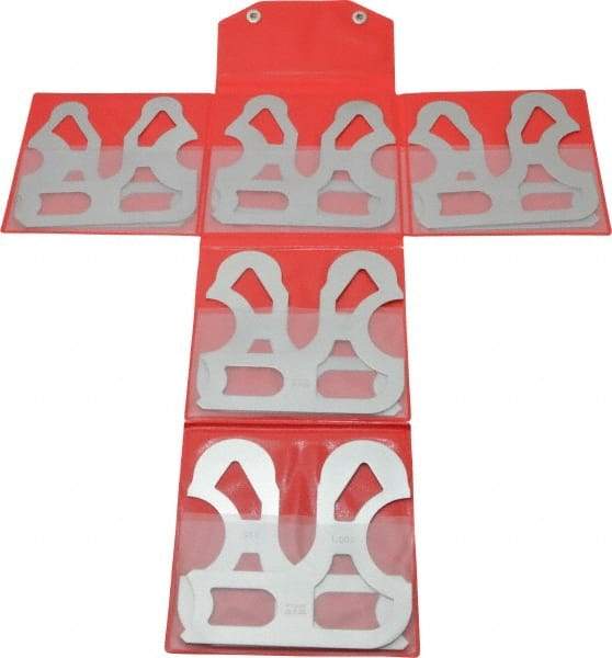 Mitutoyo - 10 Piece, 0.55 to 1 Inch Radius, Stainless Steel Radius Gage Set - Satin Chrome Coated - Apex Tool & Supply